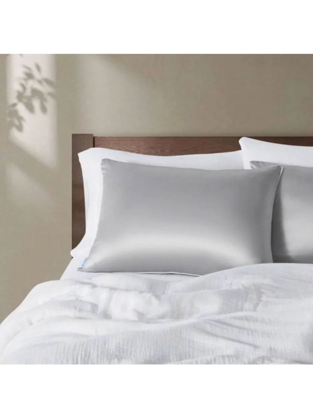 Calm Jumbo Medium Density Satin Bed Pillow Silver Hypoallergenic